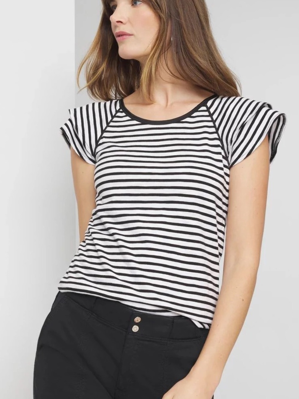 WHBM Striped Go Getter Ruffle Sleeve Top
